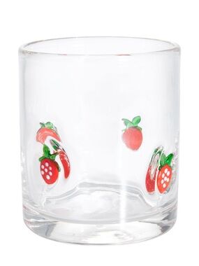 NWT icon juice bourbon Clear Strawberry Embellished Glass Tumbler - Red